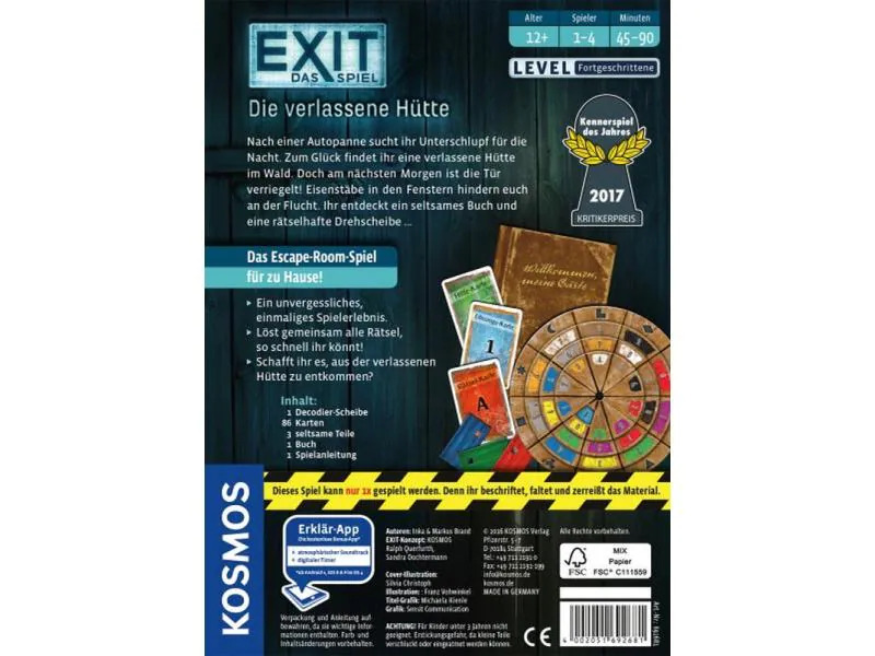 Kosmos Kennerspiel EXIT: Die verlassene Hütte
