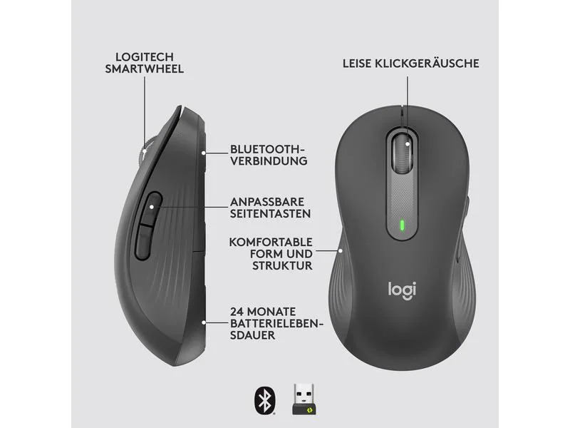 Logitech Mobile Maus Signature M650 L left Graphite