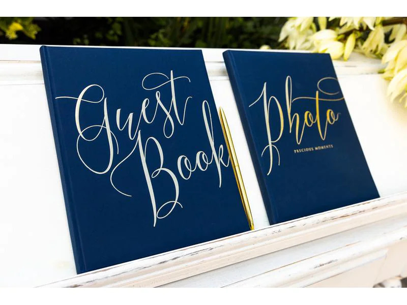 Partydeco Gästebuch Guest Book 20 x 24.5 cm, Blau/Gold