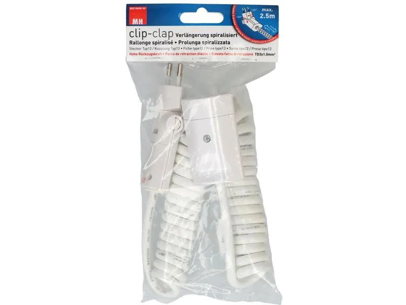 Max Hauri Verlängerungskabel 2.5 m T13 - T12 ClipClap, Weiss