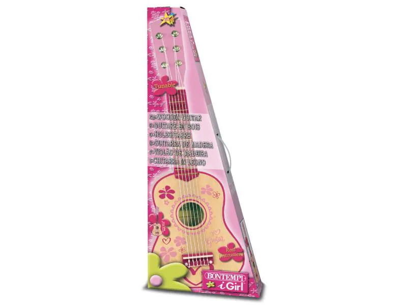 Bontempi Musikinstrument Holz-Gitarre 55cm Pink Stickers