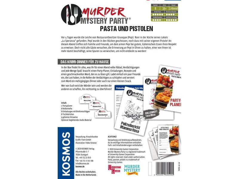 Kosmos Partyspiel Murder Mystery Party: Pasta und Pistolen