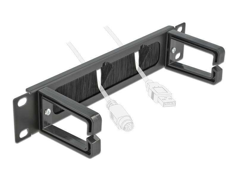 Delock Bürstenleiste mit 2 Bügeln, 1HE 10 Rack, Schwarz