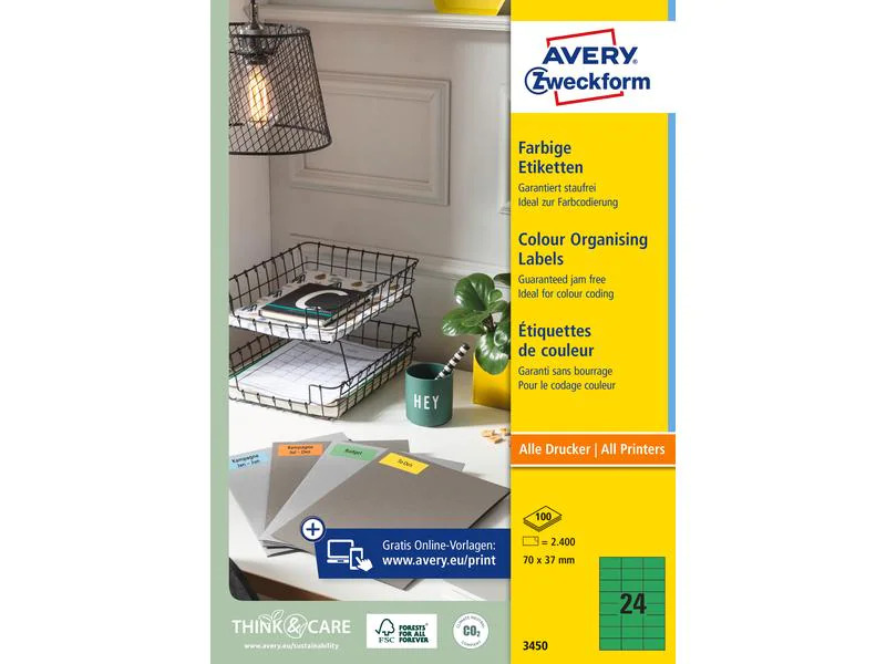 Avery Zweckform Universal-Etiketten 3450 70 x 37 mm, Grün