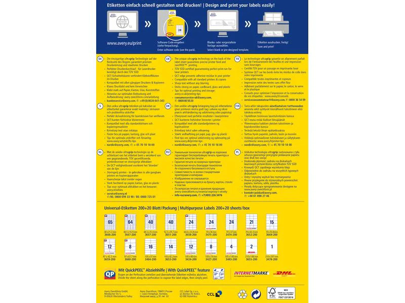 Avery Zweckform Universal-Etiketten 3659-200 97 x 42.3 mm