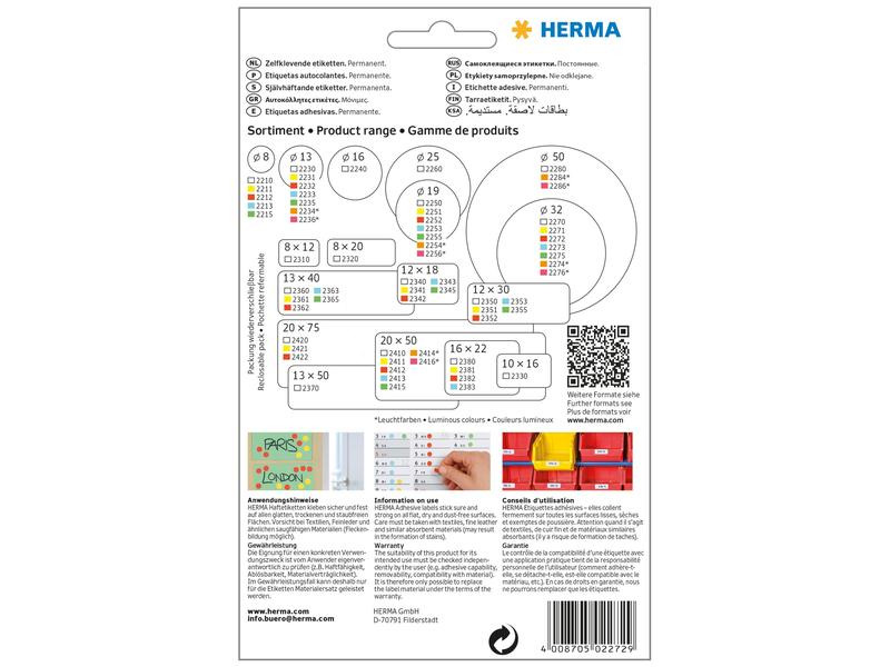 HERMA Vielzweck-Etiketten A4, 2272 Rot Ø 32 mm, 32 Blatt