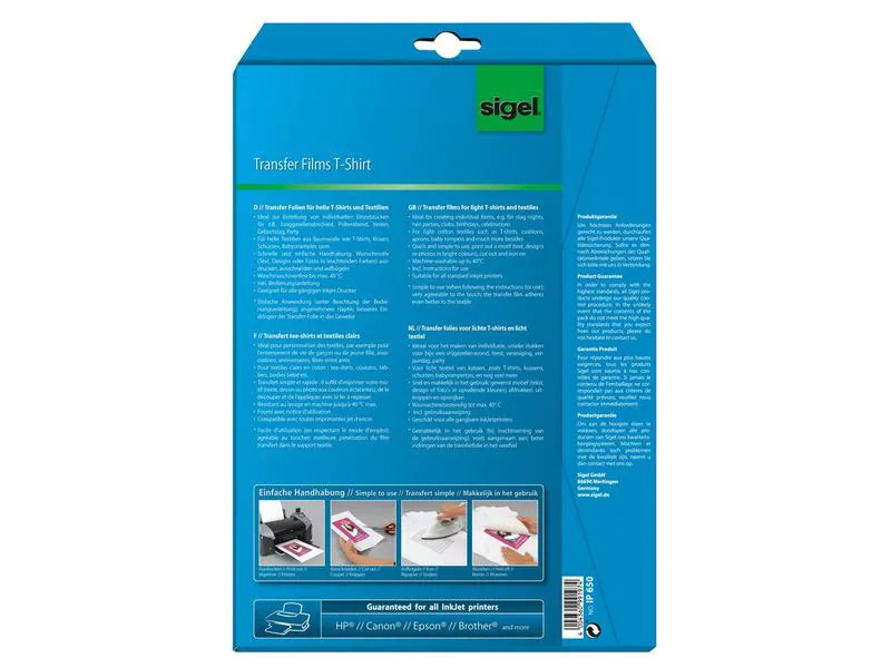 Sigel Transferfolie für helle Textilien, A4, Mehrfarbig