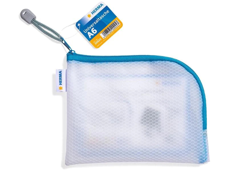 HERMA Etui Mesh Bag A6, 10.5 x 14.8 cm, Blau/Weiss