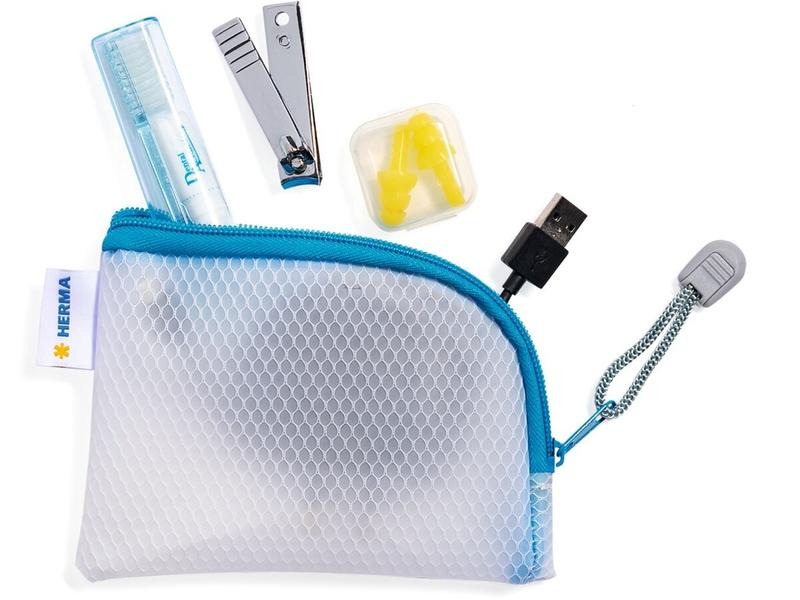 HERMA Etui Mesh Bag A7, 7.4 x 10.5 cm, Blau/Weiss