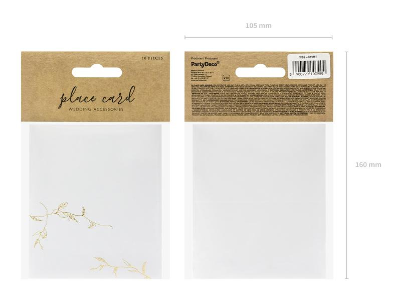 Partydeco Tischkarte Zweige 9.5 x 5.5 cm, 10 Stück, Weiss/Gold
