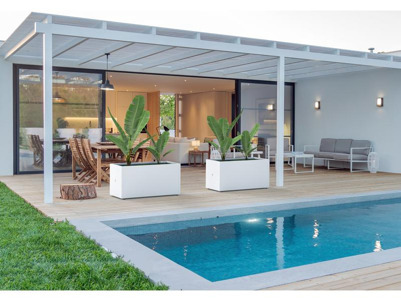 Herstera Pflanzentrog Metal Planter 50, 150 x 50 x 50 cm, White Clay