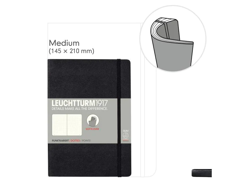 Leuchtturm Notizbuch Medium Softcover A5, Dot, Schwarz