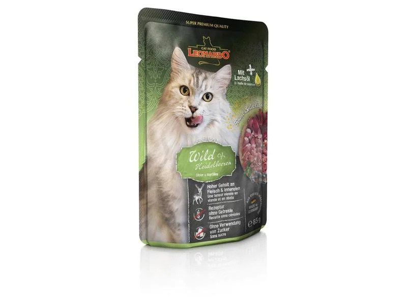 Leonardo Cat Food Nassfutter Wild &amp; Heidelbeeren, 16 x 85 g