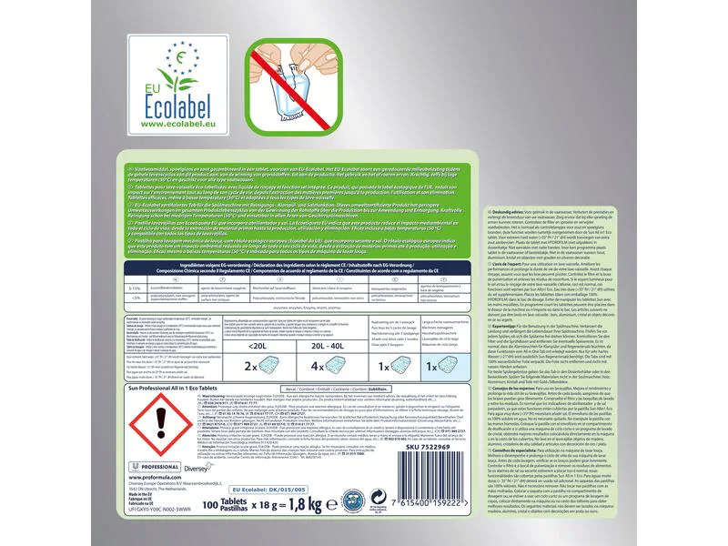 Diversey Pro Formula Sun Professional All in 1 Eco Tabs 100 Stück