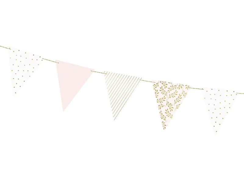Partydeco Girlande Flaggen 2.1 m, Gold/Hellrosa/Weiss