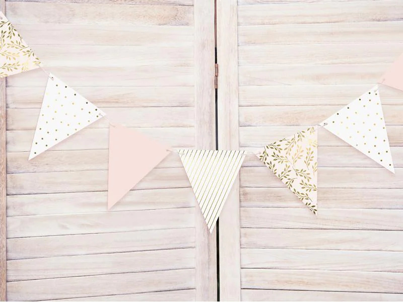 Partydeco Girlande Flaggen 2.1 m, Gold/Hellrosa/Weiss