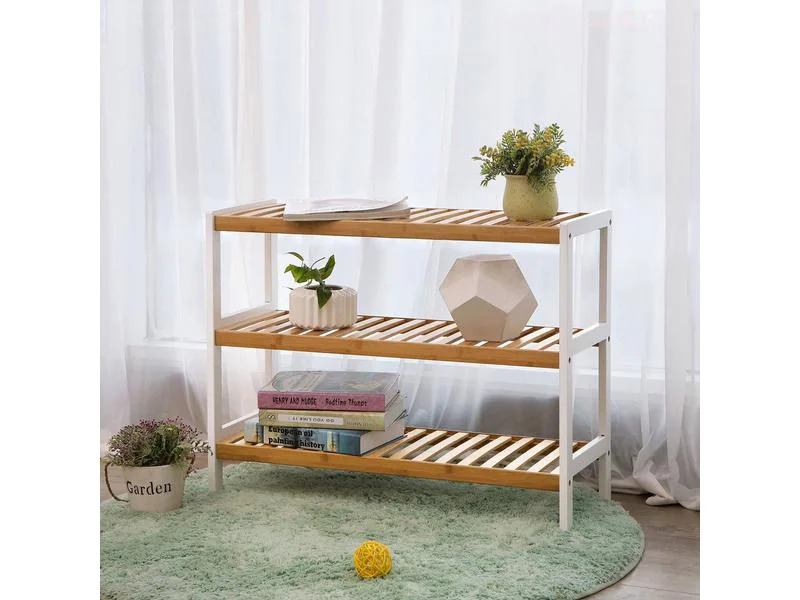Songmics Schuhorganizer aus Bambus, Nature/Weiss