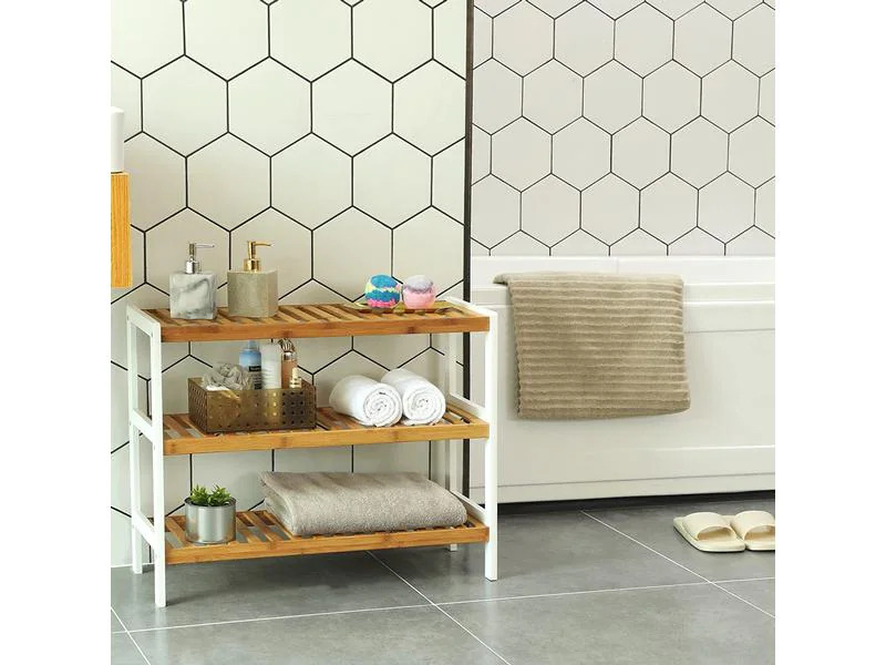 Songmics Schuhorganizer aus Bambus, Nature/Weiss