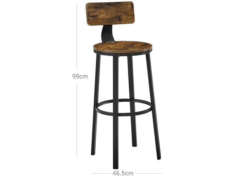 VASAGLE Barhocker 2er Set 46.5 x 99 cm, Braun/Schwarz