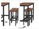 VASAGLE Bartisch mit 2 Hockern 120 x 90 cm, Braun/Schwarz