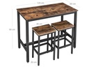 VASAGLE Bartisch mit 2 Hockern 120 x 90 cm, Braun/Schwarz