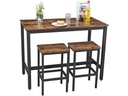 VASAGLE Bartisch mit 2 Hockern 120 x 90 cm, Braun/Schwarz