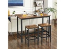 VASAGLE Bartisch mit 2 Hockern 120 x 90 cm, Braun/Schwarz