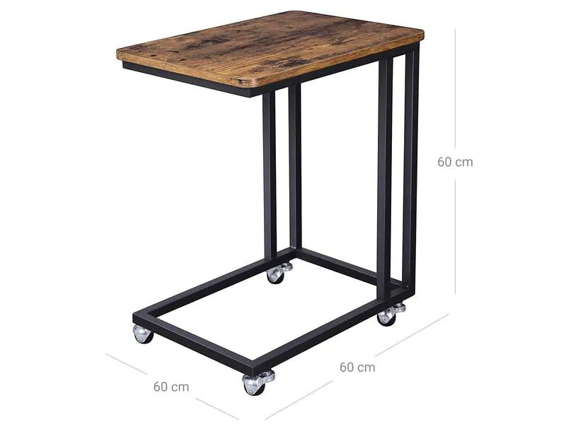 VASAGLE Beistelltisch auf Rollen 50 x 35 cm, Braun/Schwarz
