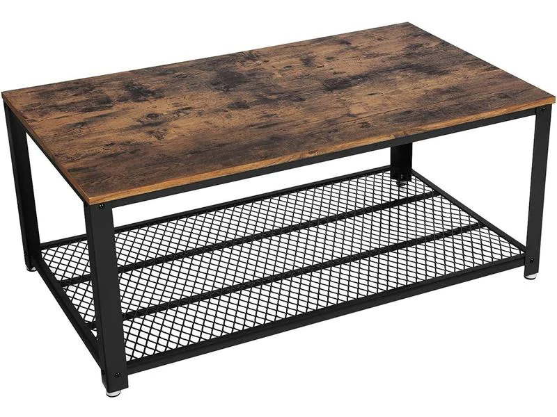 VASAGLE Beistelltisch mit Gitterablage 106.2 x 45 cm, Braun/Schwarz