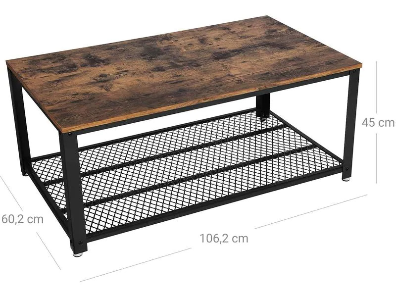 VASAGLE Beistelltisch mit Gitterablage 106.2 x 45 cm, Braun/Schwarz