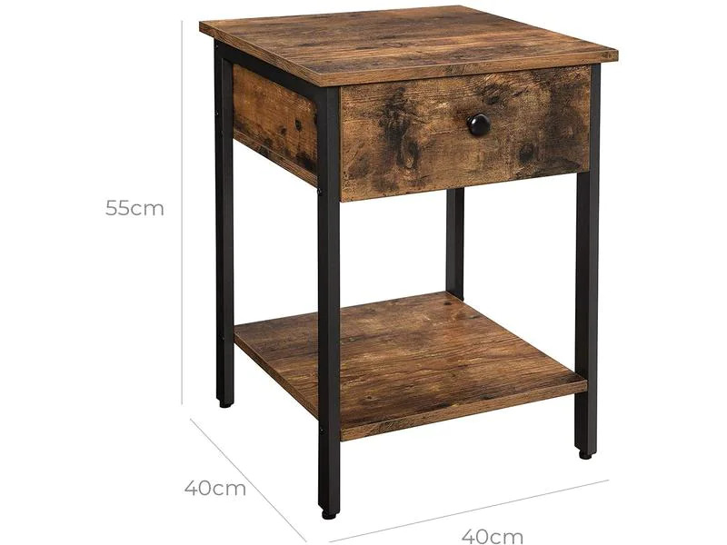 VASAGLE Beistelltisch mit Schublade 40 x 55 cm, Braun/Schwarz