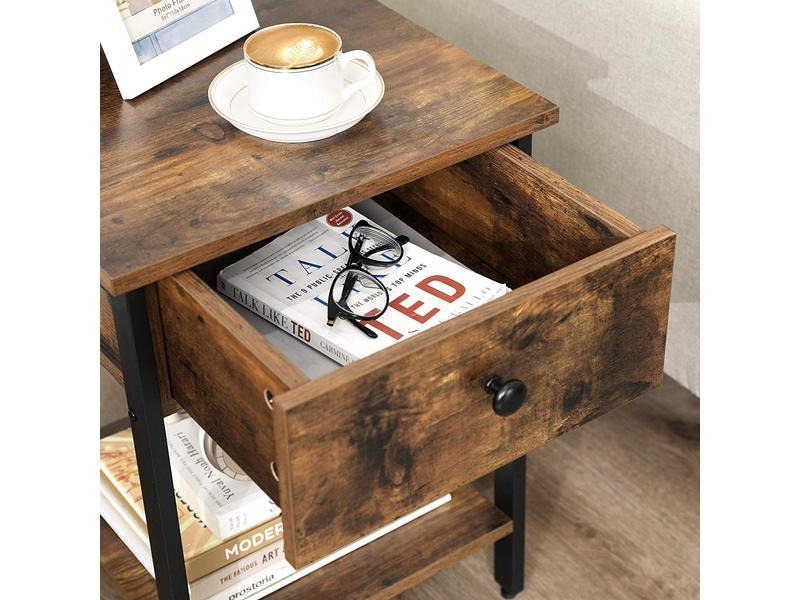 VASAGLE Beistelltisch mit Schublade 40 x 55 cm, Braun/Schwarz