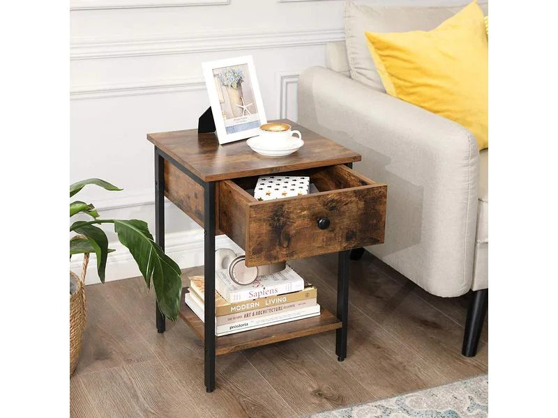 VASAGLE Beistelltisch mit Schublade 40 x 55 cm, Braun/Schwarz