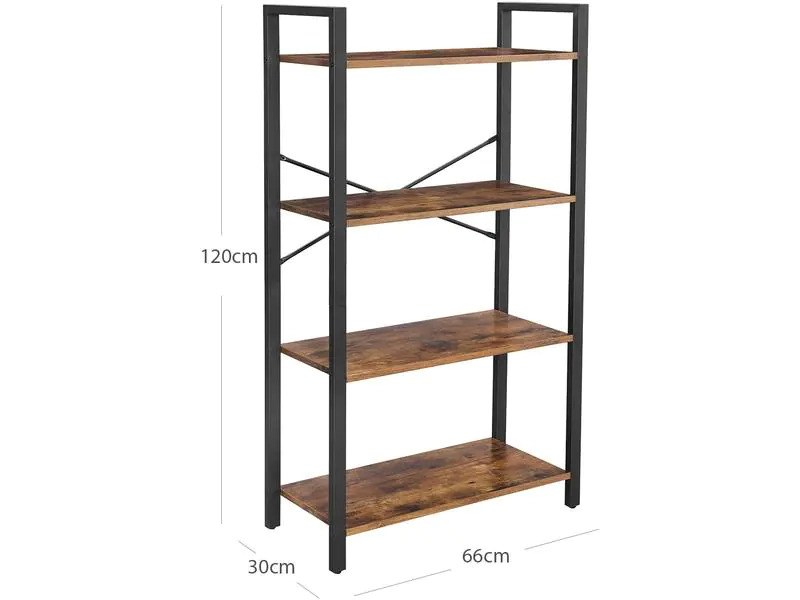 VASAGLE Regal mit 4 Ebenen 66 x 120 cm, Braun/Schwarz