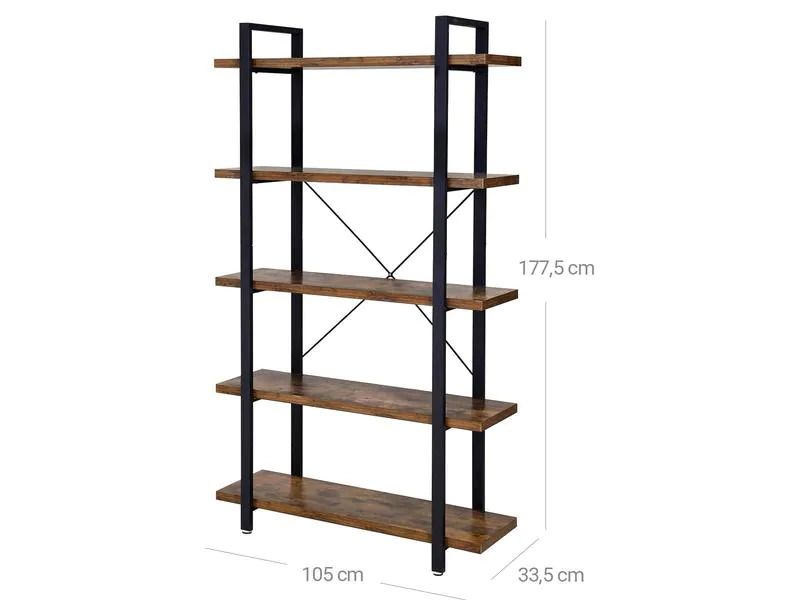 VASAGLE Regal mit 5 Ebenen 105 x 177.5 cm, Braun/Schwarz