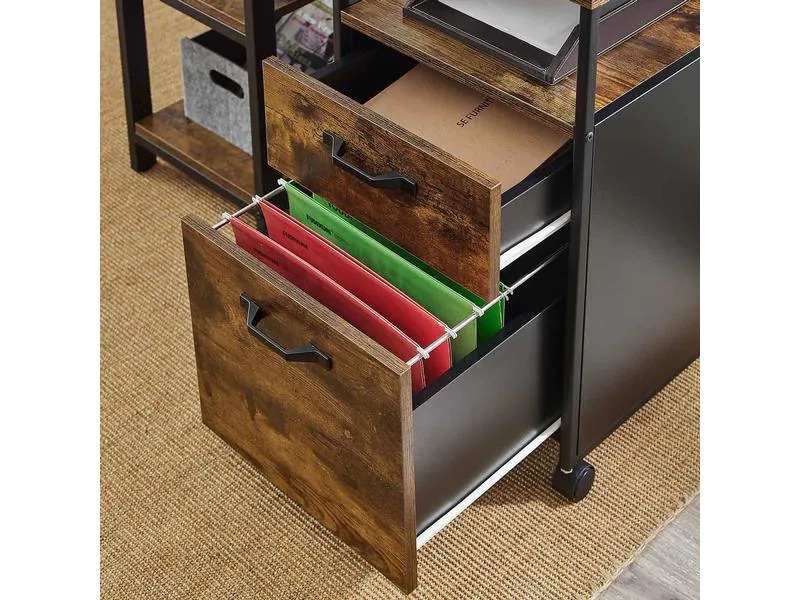 VASAGLE Rollcontainer aus Holz und Metall 41 x 45 cm, Braun/Schwarz