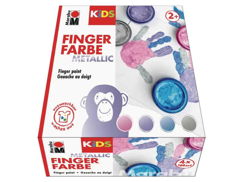 Marabu Fingerfarbe Metallic  4 x 100 ml,  Mehrfarbig