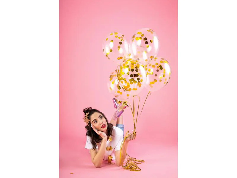 Partydeco Konfetti Luftballon rund Ø 30 cm, Transparent/Gold