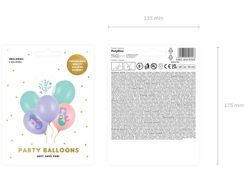 Partydeco Luftballon Meereswelt Grün/Rosa/Violett, Ø 30 cm, 6 Stück