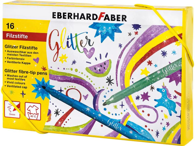 Eberhard Faber Fasermaler Glitter 16 Stück, Mehrfarbig