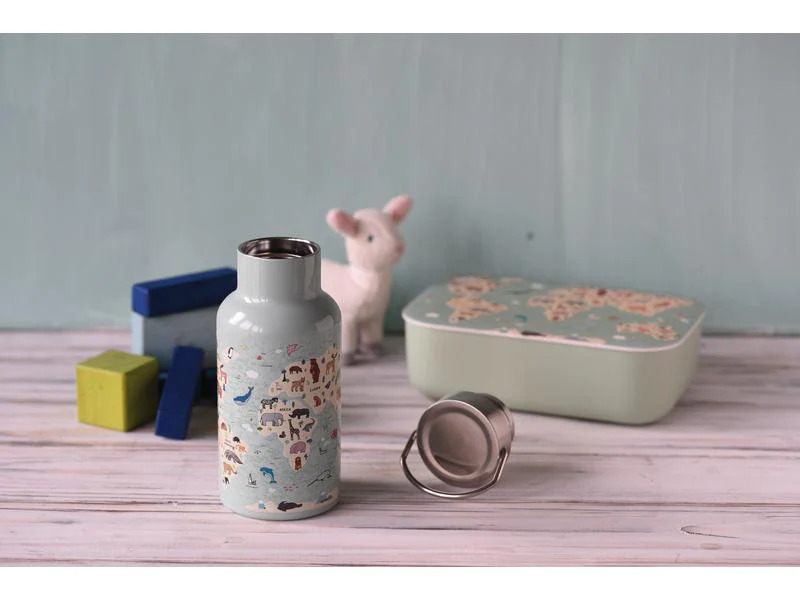 BioLoco Lunchbox Oval – Animal Map Olivgrün