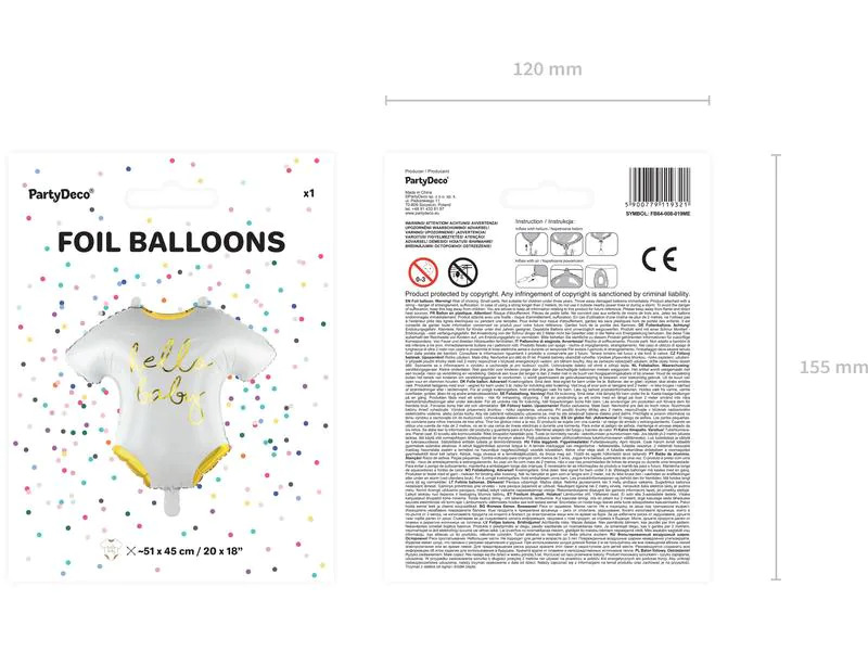 Partydeco Folienballon Baby romper Gold/Weiss