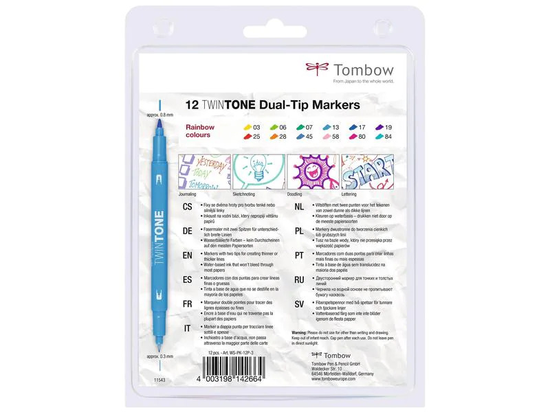 Tombow Fasermaler Rainbow, 12er-Set, mit 2 Spitzen