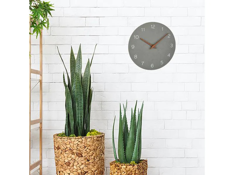 TFA Dostmann Wanduhr Analog mit Holz-Optik Ø 29.7 cm, Betongrau