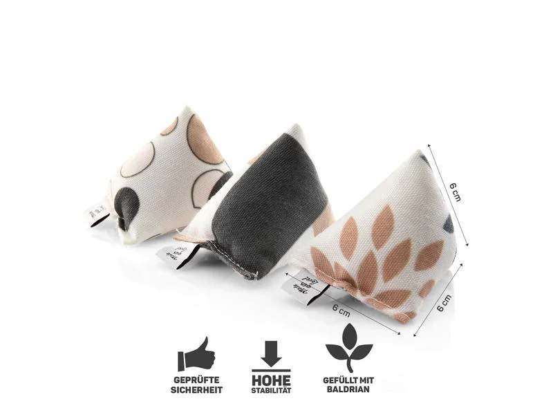 CanadianCat Baldrian-Spielzeug Mini-Pyramiden, 3er Set, Beige