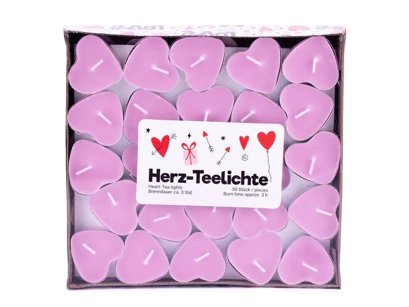 Pajoma Teelichter in Herzform Pink, 50 Stk
