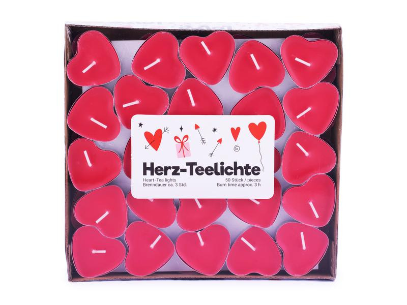 Pajoma Teelichter in Herzform Rot, 50 Stück