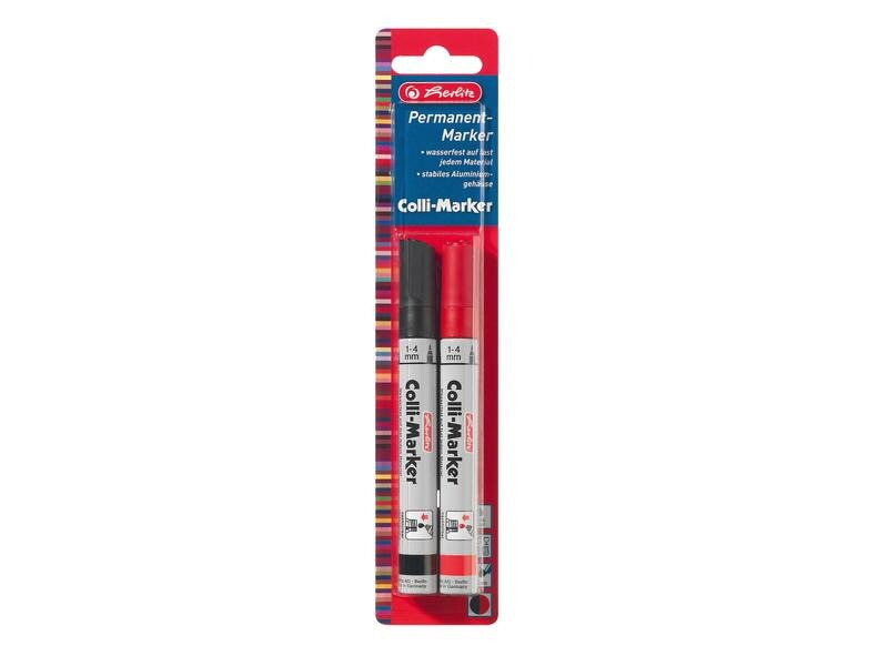 Herlitz Permanent-Marker Colli 1-4 mm, 2 Stück, Rot/Schwarz