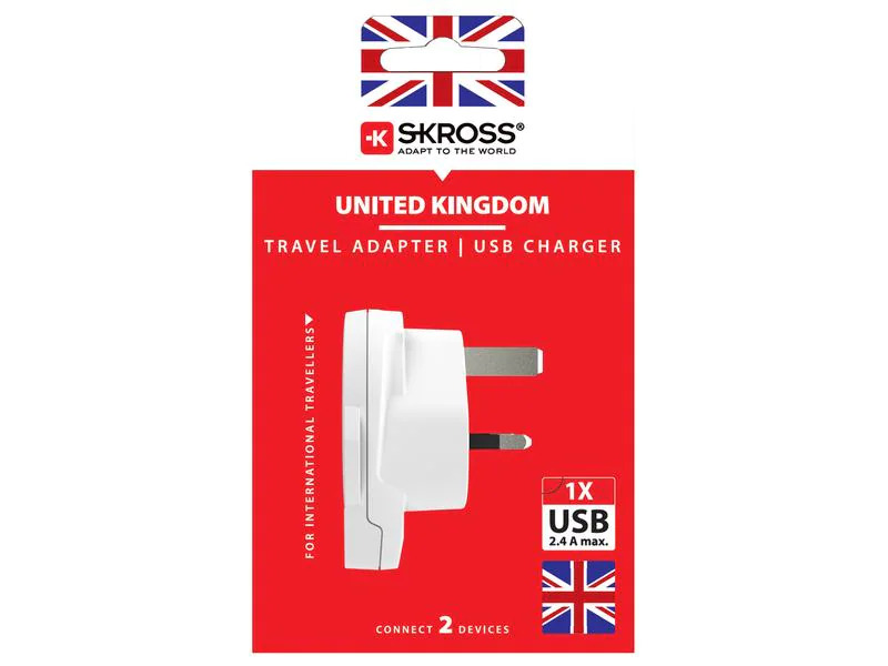 SKROSS Reiseadapter World – UK mit USB Ladegerät