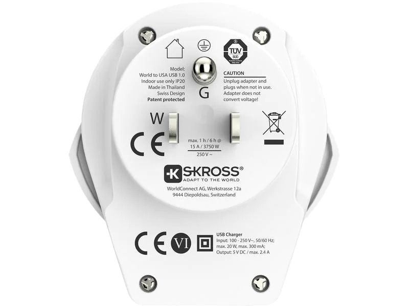 SKROSS Reiseadapter World – USA mit USB Ladegerät